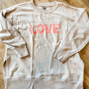 Aerie Beige Sweater with Pink 'LOVE' Print